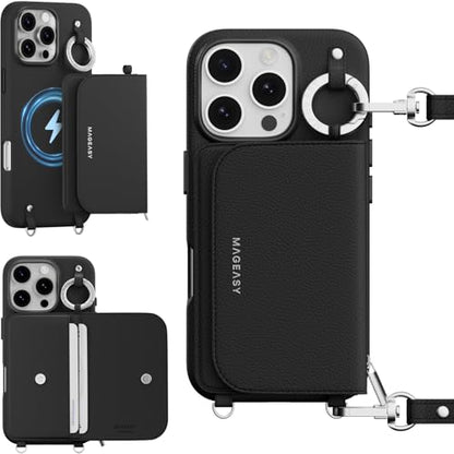 MAGEASY Pouch MagSafe Crossbody Wallet Phone Case for iPhone 16 Pro - Removable Wallet with Strap, 16ft Shockproof Protection, Card Holder & Coin Pocket Magnetic Purse Compatible with MagSafe (Black) - color: Black, size: iPhone 16 Pro
