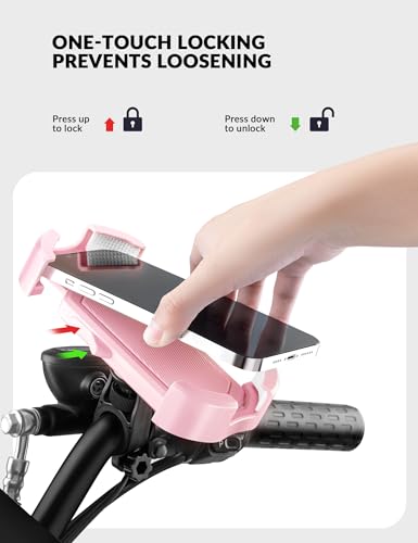 ROCKBROS Bike Phone Holder Security Lock Shockproof Bicycle Phone Mount - color: Handlebar Mount Pink
