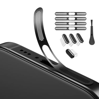 USB C Port Cover with Speaker Cover for iPhone 16/15 Series, Black, 4 Pack - color: Black