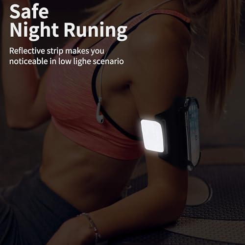 Detachable & 360° Rotatable Running Armband -with Reflective Strap Zipper Pocket & Earphone Bag for iPhone 16 15 14 Pro Max Plus Samsung Galaxy – Workout Exercise Phone Holder with Card Key Slot - color: Black With Bag