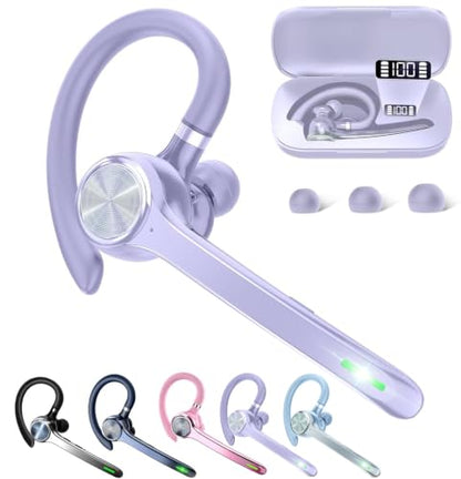 HEIBAS Bluetooth Headset, Wireless Earpiece with Mic for Work - color: Lilac Purple