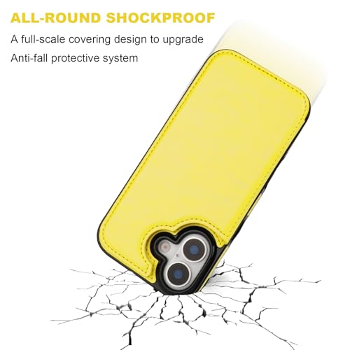 ONETOP for iPhone 17 Wallet Case with Credit Card Holder,Yellow | Kickstand,ID/Cash Holder,Case Wallet with Card Slots,Double Magnetic Clasp,Durable PU Leather Shockproof Cover for Women Men - color: Yellow