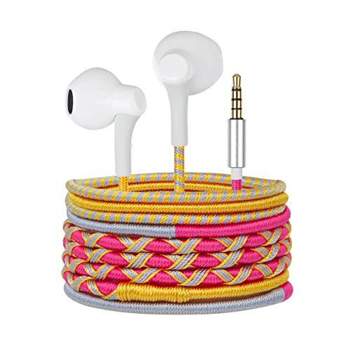 Music Earphones Wired Headphones - Colorful Nylon Braided Earbuds with Mic Tangle Free for iPhone/Android Cellphones
