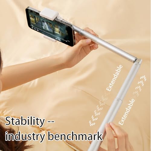 Phone Holder for Bed, Flexible Muti Angle Height Adjustable Metal Overhead Desk Phone Mount Universal 360° Lazy Long Arm Clamp Phone Mount for Table Bedside Bedframe