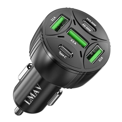 Super Fast Car Charger USB C Adapter 5- Port PD 45W - color: black/1pack