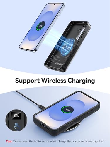 NEWDERY Battery Case for Samsung Galaxy S25 6.2",8000mAh 2 in 1 Power Bank | Portable Charger Case Support 20W USB C Fast Charging, Qi Wireless Charging, LED Display, Data Sync, Wired Earphone - size: For Galaxy S25 6.2"