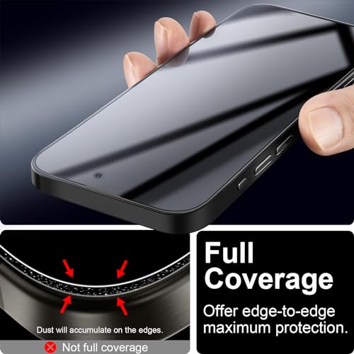 TECHO Privacy Screen Protector for iPhone 16 / iPhone 15 Tempered Glass Film, Full Coverage Edge to Edge, Anti Spy Private, 9H Hardness, 2 Pack, 6.1 Inch