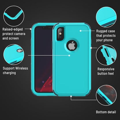 X-belmox for iPhone XR Phone Case [Dropproof] [Shockproof] Turquoise Green | 3-Layers Heavy Duty Drop Protection Case Cover for iPhone XR with Screen Protector, Rugged Protective XR Phone Case 6.1 Inch - color: Turquoise