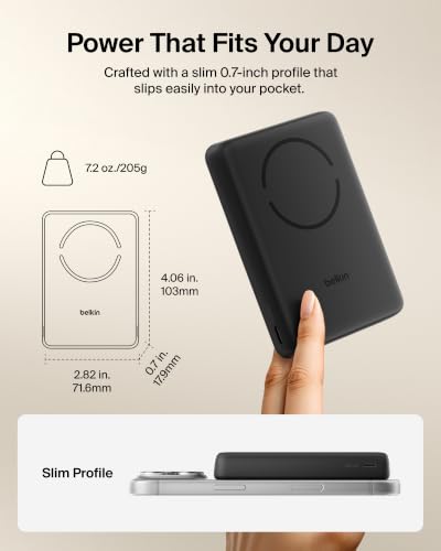 Belkin 10000mAh Qi2 15W Slim Magnetic Power Bank with USB C Cable - color: Black