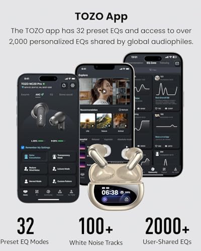 TOZO NC20 Pro Active Noise Cancelling Wireless Earbuds, Smart LCD Screen - color: Titanium Gold