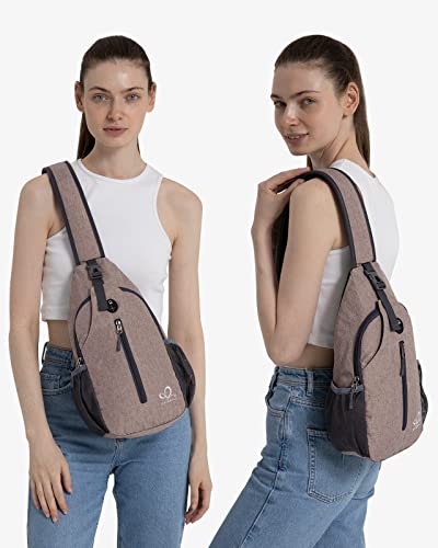 WATERFLY Crossbody Sling Backpack Sling Bag Travel Hiking Chest Bags Daypack (Flaxen) | Small Hiking bag,Multi-compartment storage,Water-resistant,Breathable back pad,Reversible adjustable shoulder strap - color: Khaki