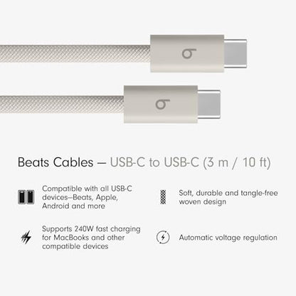 Beats 240W USB-C to USB-C Braided Cable, Fast Charging, Durable/Tangle Free, Compatible with Apple and Android Devices (3 m/10 ft) – Surge Stone - color: Surge Stone, size: 10 ft, style: USB-C to USB-C