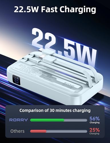 RORRY Portable Charger 3 in 1 with Wall Plug 10000mAh Power Bank for iPhone - color: Blue