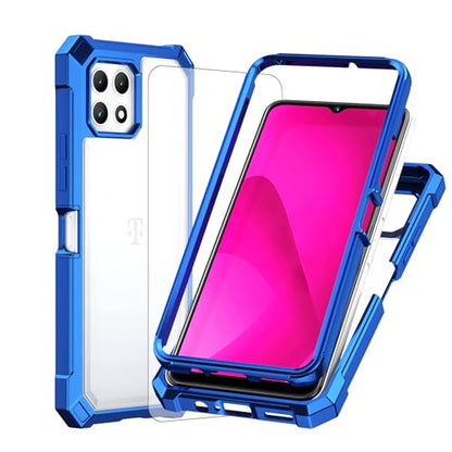 Ailiber for T-Mobile REVVL 7 5G Cell Phone Case, with Screen Protector, Dual Layer Shockproof Bumper, Clear Transparent Anti Yellowing, Slim [Scratch-Resistant] Cover for REVVL 7-Blue - color: Crystal Clear & Blue