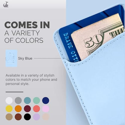 Wallaroo Premium Leather Cell Phone Wallet Stick On - Android and iPhone Wallet and Card Holder for Women and Men - Durable with Non-Slip Lining Secures Up to 3 Cards - color: Pastel Blue Leather