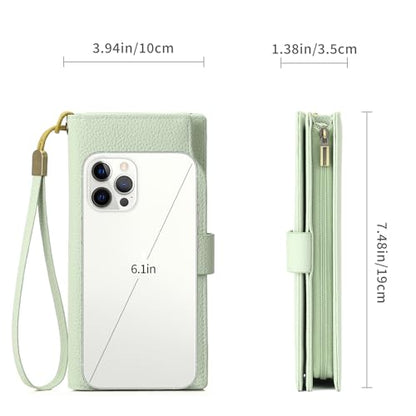 GAEKEAO Womens Wallets Large Capacity Leather Card Holder RFID Blocking Wristlet Clutch Long Travel Ladies Purse - color: Z03-Green