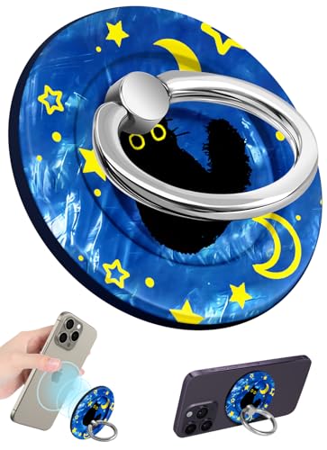 Phone Ring Holder Compatible with MagSafe - Magnetic Phone Grip for Women Cute Removable Finger Ring Grip Stand Adjustable Accessories for iPhone 17 16 15 14 13 Pro Max Plus, Black Cat