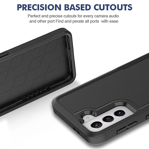for Samsung Galaxy S21 Case: Dual Layer Protective Heavy Duty Cell Phone Cover Shockproof Rugged with Screen Protector - Military Protection Bumper Tough - Samsung Galaxy S21 5G 2021, 6.2 inch, Black - color: Black (PC) + Black (TPU)