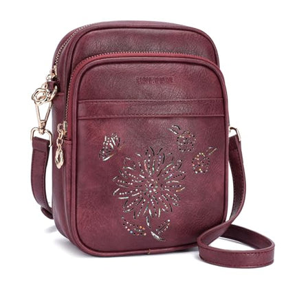 Small Crossbody Bags for Women, RFID Phone Purse with Card Slots, Triple Compartments Lightweight Shoulder Bag - color: 6-red