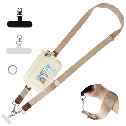 FUVLIFE Clip and Go Strap for Phone with Wallet Crossbody Lanyard (Beige) - color: Beige