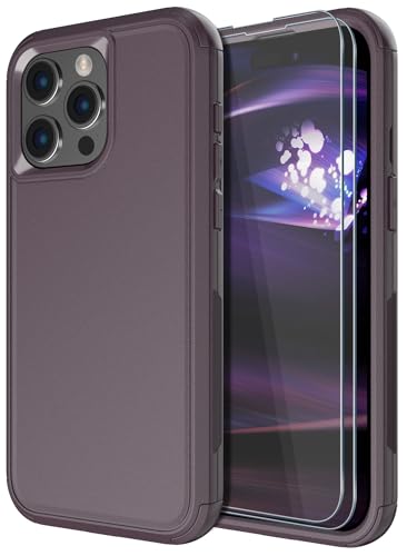 Diverbox for iPhone 15 Pro Case [Shockproof] [Dropproof] [Tempered Glass Screen Protector ],Heavy Duty Protection Phone Case Cover for Apple iPhone 15 Pro 6.1 inch (Brown) - color: Brown