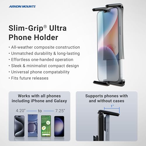 ARKON Mounts Slim-Grip Ultra Windshield Car Phone Mount | Universal Fit Phone Holder | Strong Suction Hold | Arm Extends for Long Dashboards | Compatible with iPhone, iPad Mini, Galaxy, and more