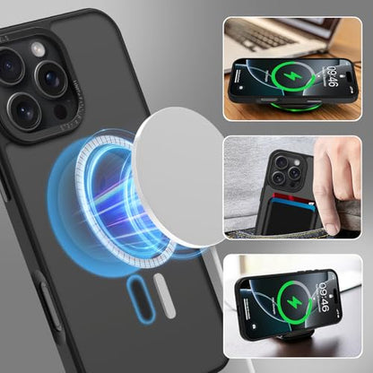 Magnetic Designed for iPhone 16 Pro Max Case 6.9" 2024, Black | [Compatible with Magsafe] [with Wallet & Card Holder] [Military Drop Protection] Slim Translucent Matte Phone Case - color: Black, size: iPhone 16 Pro Max