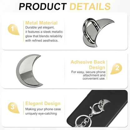 PATIKIL Metal Phone Charm Hook 1", 12Pcs Adhesive Moon Shaped Phone Finger Grip Hook Smartphones Keychain Ring Charm Loop for DIY Tablet Case Accessories, Black - color: Black