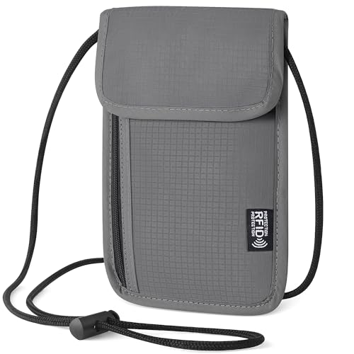 Likesing 5.5" L x 7.9" W Travel Neck Wallet, RFID Passport Holder (Grey) - color: Grey