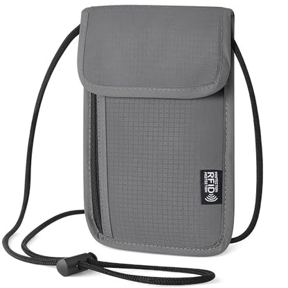 Likesing 5.5" L x 7.9" W Travel Neck Wallet, RFID Passport Holder (Grey) - color: Grey