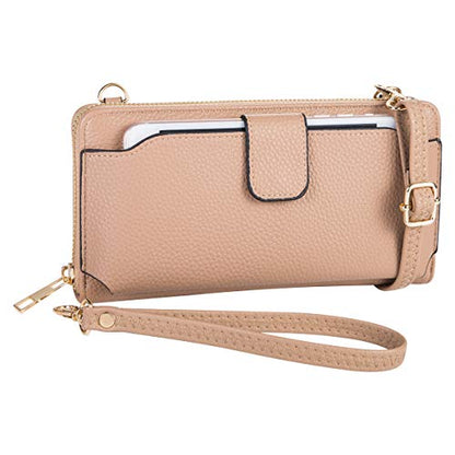 K . A Womens Wristlet Wallet Crossbody Bag Cellphone Purse Handbag RFID Card Slots 2 Strap Wrist - color: Almond