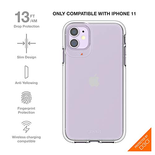ZAGG Gear4 Crystal Palace Compatible with iPhone 11 Case, Advanced Impact Protection with Integrated D3O Technology, Anti-Yellowing, Phone Cover – Transparent - size: iPhone 11, style: Without Magsafe