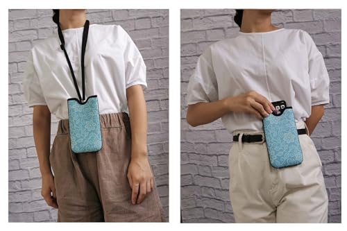 Tainada Neck Phone Holder Pouch w/Belt Loop (Floral Pattern Turquoise) - color: Floral Pattern Turquoise