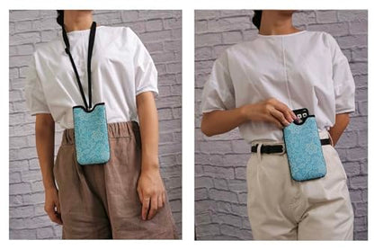 Tainada Neck Phone Holder Pouch w/Belt Loop (Floral Pattern Turquoise) - color: Floral Pattern Turquoise