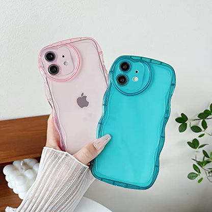 Qokey Compatible for iPhone 12 Case 6.1 inch,Cute Clear Love Design,Heart Camera Curly Wave Transparent Protection Soft Shockproof Phone Cover for Women Girl Men, Pink - size: for iPhone 12