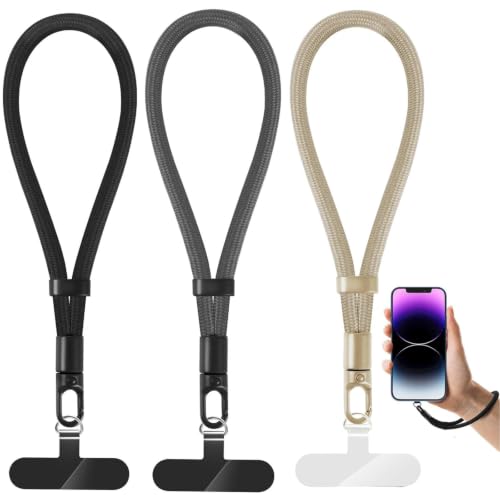 Phone Lanyard, 2 Pack Adjustable Cell Phone Lanyard Strap, Hand Wrist Strap Lanyard with Tether Tabs for Smartphones - color: Black+grey+camel