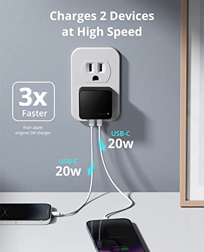 Nekmit Dual Port USB C Wall Charger, 40W PD Fast Charging USB C Wall Plug Adapter, Flat Thin Slim Charger Block for iPhone 17/17 Pro/17 Pro Max, Galaxy, MacBook Air, iPad, AirPods and More - color: Black