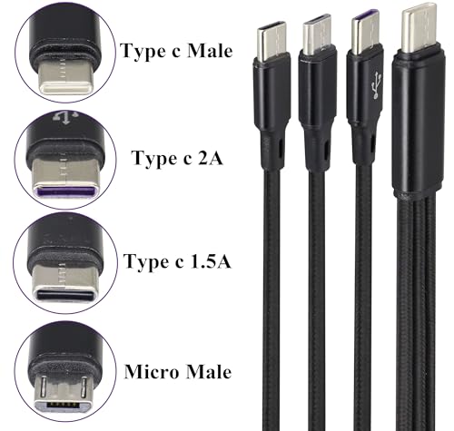 2Pack/4Ft 3 in 1 USB C Splitter Cable USB C 2.0 Male to Dual Type C Male+Micro USB Male Charge Cable 2A Fast Charge,Compatible for Most Mobile Phones and Tablets Devices(Black-2Type C+1Micro)