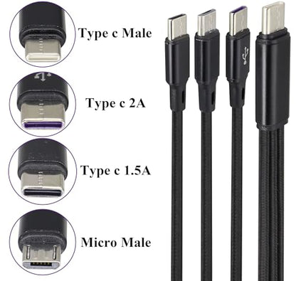 2Pack/4Ft 3 in 1 USB C Splitter Cable USB C 2.0 Male to Dual Type C Male+Micro USB Male Charge Cable 2A Fast Charge,Compatible for Most Mobile Phones and Tablets Devices(Black-2Type C+1Micro)