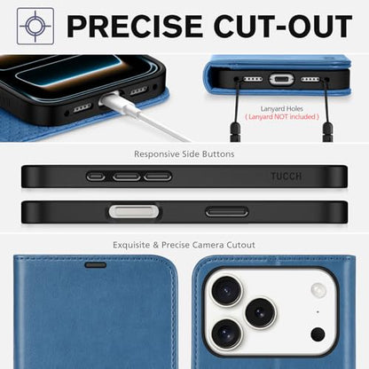TUCCH Wallet Case for iPhone 17 Pro (6.3") 2025, Flip Stand, Light Blue | RFID Blocking, 4 Card Holders, Kickstand, PU Leather, Shockproof TPU Shell, Magnetic Closure, Protective Folio Cover - color: Light Blue