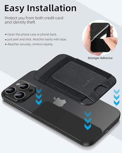 Phone Card Holder, Leather Phone Wallet Stick On, Stronger Adhesive | Fit 7 Cards, RFID Blocking, Card Holder Back of Phone, Credit Card Holder for Phone Case iPhone, Samsung, Black - color: Black