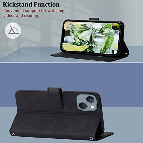 Wallet Case with Wrist Strap for iPhone 13/14 (Black) | Card Holder Slots, PU Leather, TPU Interior Protective, Stand, Folio Flip Cases Cover, 13/14 Phone 6.1 inch - color: Black
