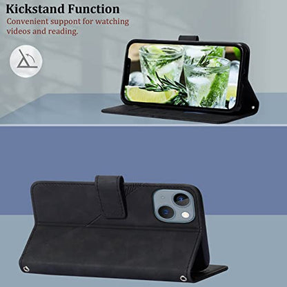Wallet Case with Wrist Strap for iPhone 13/14 (Black) | Card Holder Slots, PU Leather, TPU Interior Protective, Stand, Folio Flip Cases Cover, 13/14 Phone 6.1 inch - color: Black