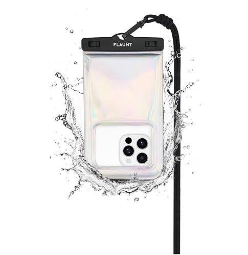 FLAUNT IP68 Waterproof Phone Pouch with Crossbody Lanyard - Holographic | Large Stylish Touchscreen Floating Waterproof Phone Case - Fits All Phones and Cases - Beach Cruise Ship Travel Essentials - color: Holographic
