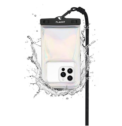 FLAUNT IP68 Waterproof Phone Pouch with Crossbody Lanyard - Holographic | Large Stylish Touchscreen Floating Waterproof Phone Case - Fits All Phones and Cases - Beach Cruise Ship Travel Essentials - color: Holographic