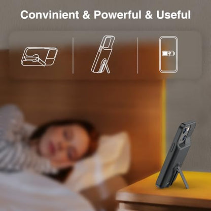 GIN FOXI Battery Case for iPhone 13/13 Pro/14/14 Pro Rechargeable Charging Case with Stand 7000mAh Ultra-Slim Anti-Fall Protection Extended Charger Cover for 14/14Pro/13/13 Pro 6.1" Black