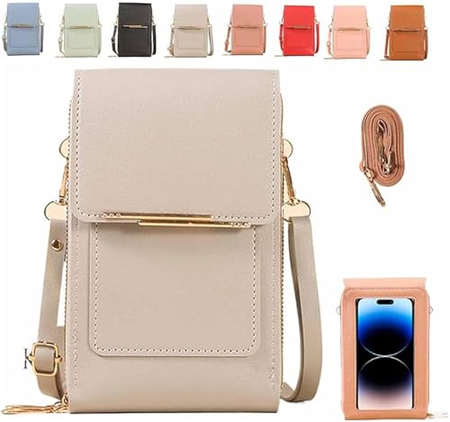 Anti Theft Leather Bag, Touch Screen Crossbody Phone Purse, Crossbody Purses for Women, 2‑in‑1 Wallet, Adjustable - color: White