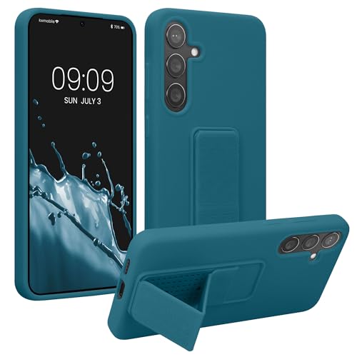 kwmobile Case for Samsung Galaxy S24 Plus Case - Soft TPU Cover with Silicone Coating - with Hand Strap and Stand Function - Shockproof - Teal Matte - color: teal matte, size: Galaxy S24 Plus