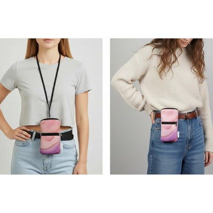 Tainada Dual Zipper Neck Cell Phone Pocket Pouch w/Belt Loop (Marble Pink) | For Men/Women; Water-resistant neoprene material, shockproof, lightweight, w/carabiner; Compatible with most of smartphones - color: Marble Pink