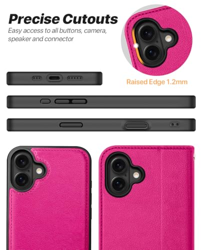 OCASE for iPhone 17 Detachable Wallet Case with Card Holder, 2 in 1 PU Leather Flip Folio with RFID Blocking Stand Wrist Strap Shockproof Phone Cover 6.3 Inch 2025, Rose - color: Rose, size: iPhone 17